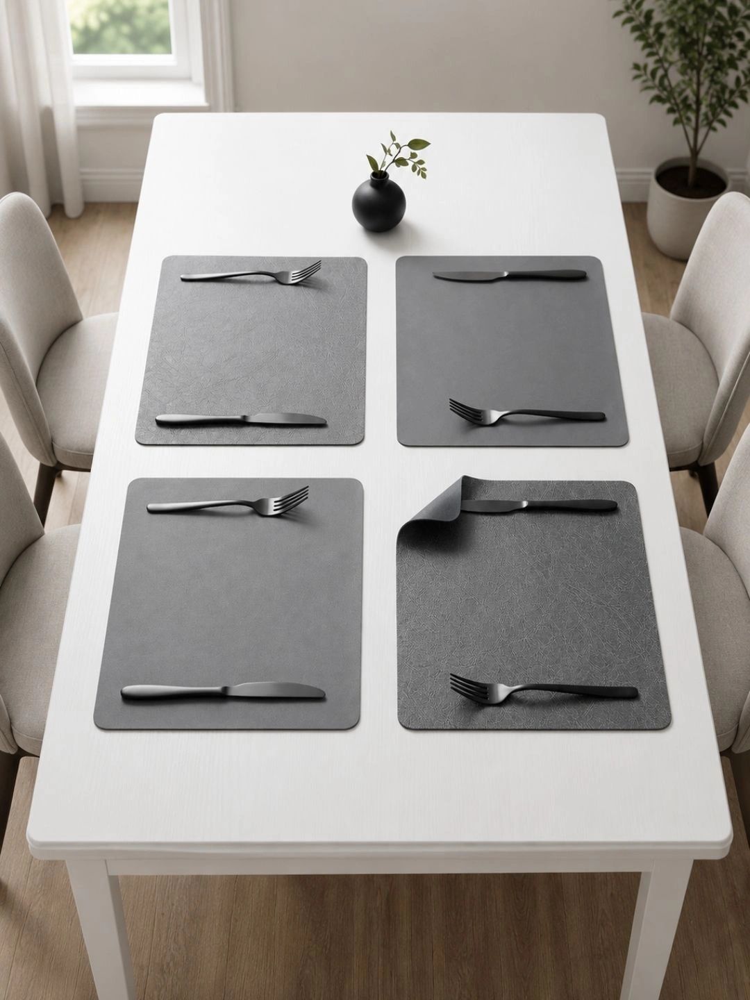 KitchEase 4 Pieces Grey PU Leather Rectangle Table Placemats-picture-46