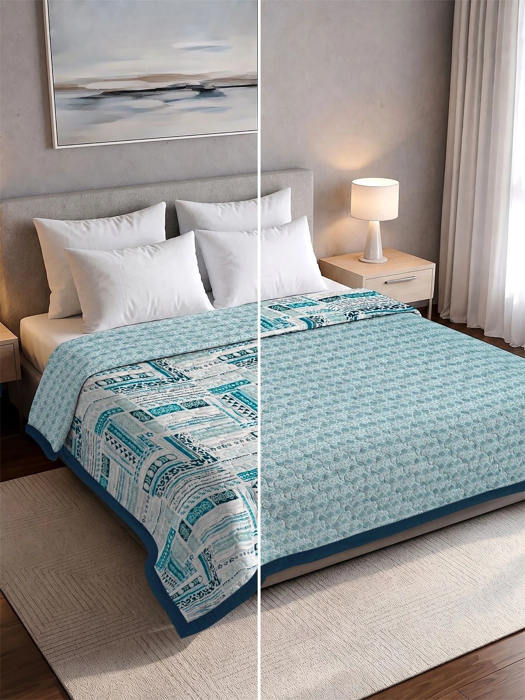 Pure Cotton Double Bed King Size Reversible AC Dohar | Quilted Comforter & Jaipuri Razai-image-7