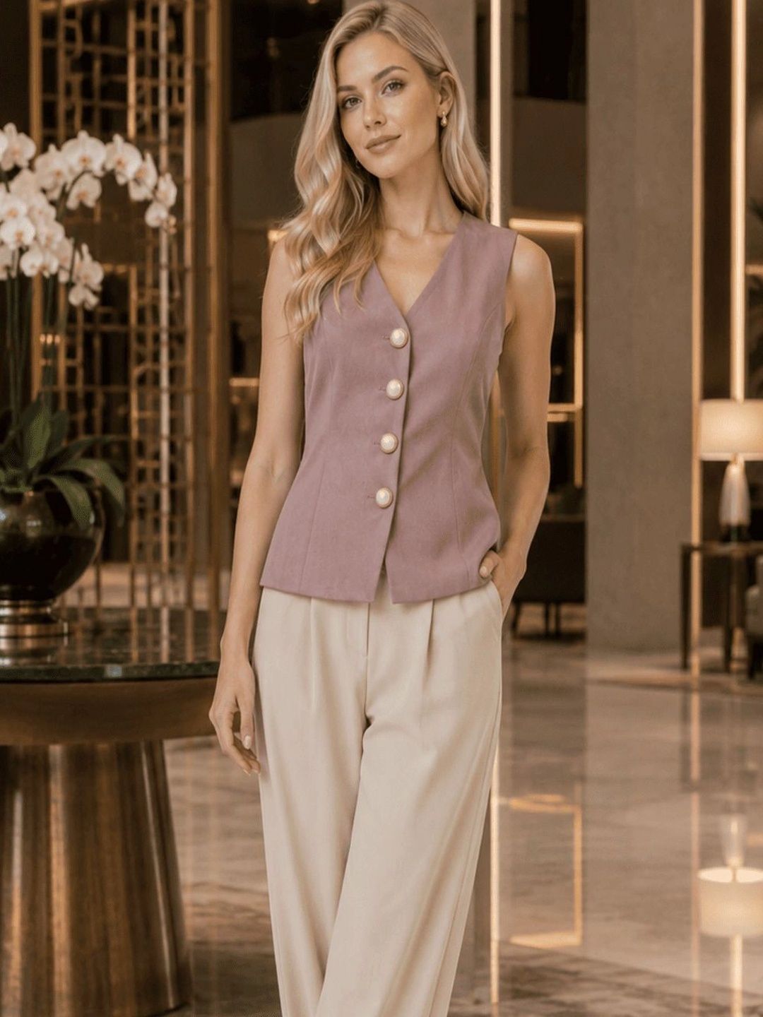 PURVIT V-Neck Woven Waistcoat-picture-27