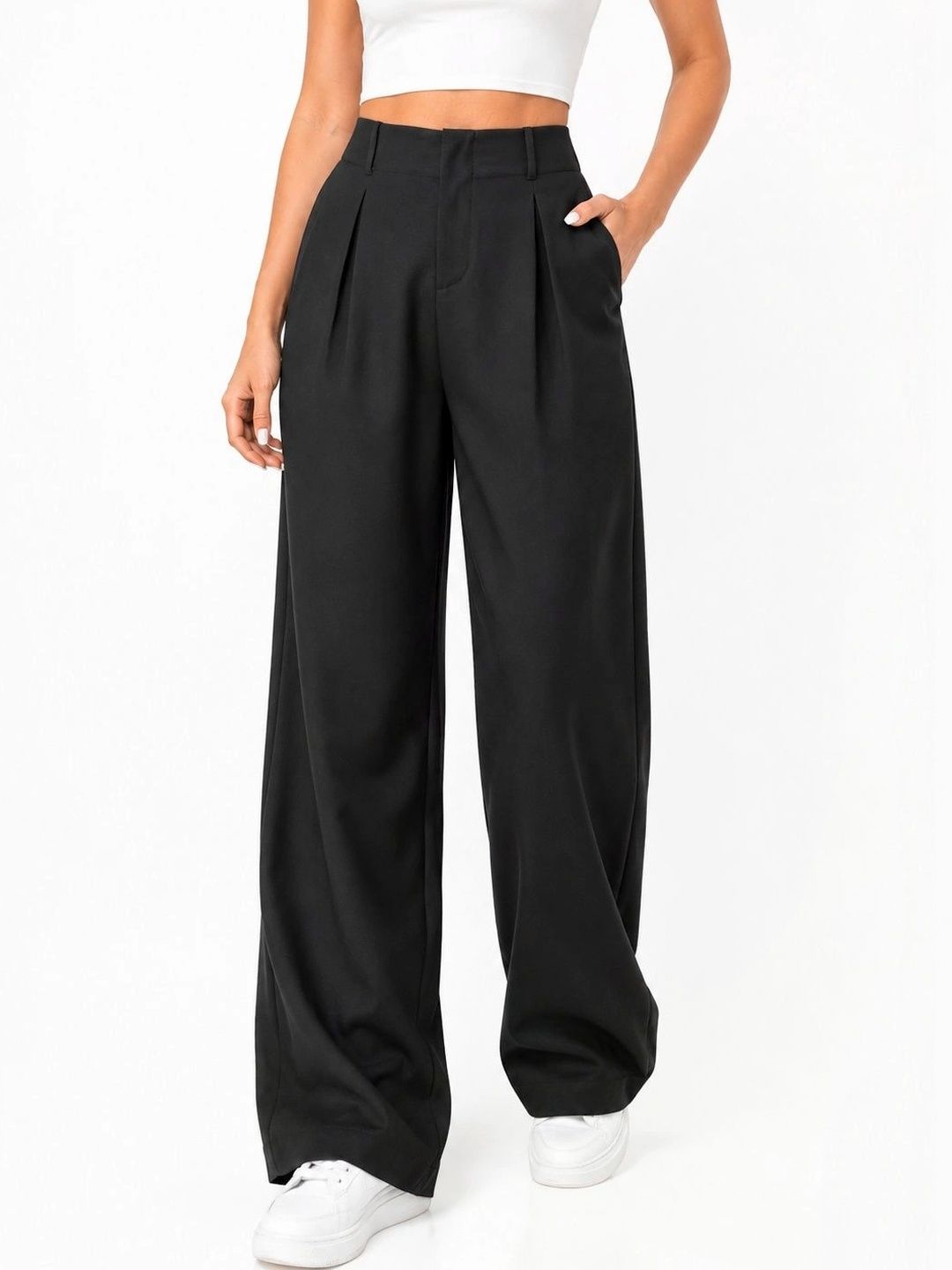 SZN Women Comfort High-Rise Wrinkle Free Pleated Trousers-picture-32