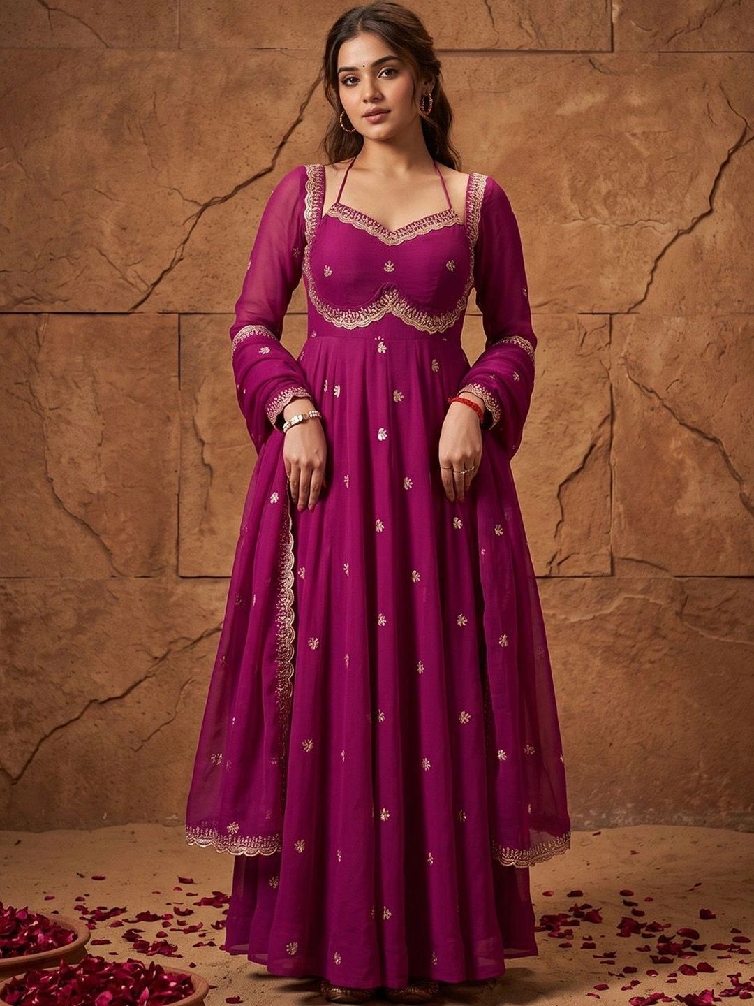 House of Pataudi Women Ethnic Motifs Embroidered Empire Kurta with Pyjamas & With Dupatta-picture-12