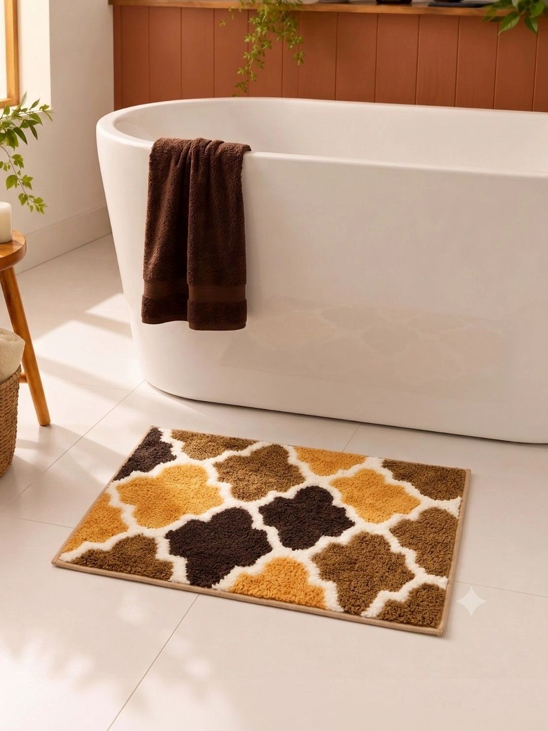 Homzz Beige & Brown 450 GSM Anti-Skid Bath Rugs-image-45