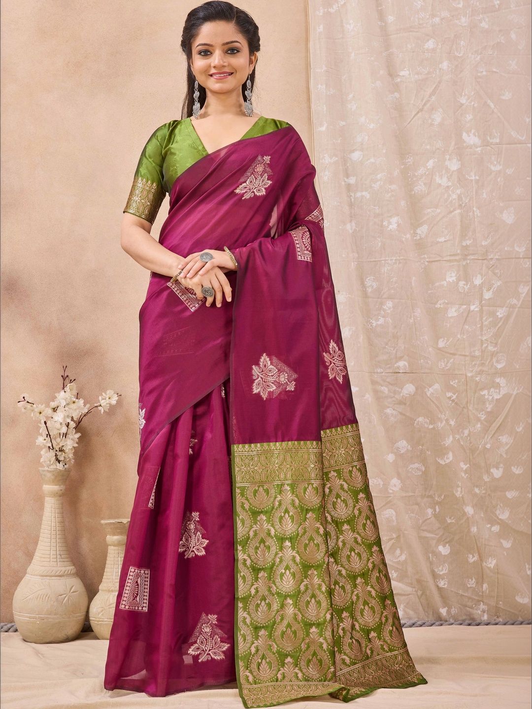 HERE&NOW Woven Design Zari Silk Cotton Banarasi Saree-picture-47