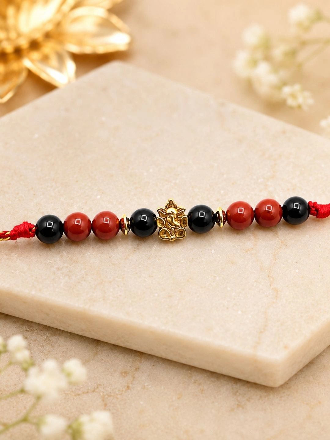 Calminds Black Tourmaline & Red Jasper Crystal Rakhi with Ganesha Charm-picture-51