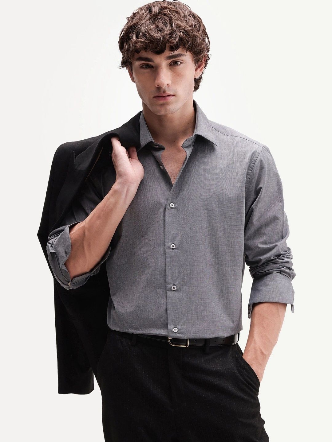 rare rabbit Men's Solid Dark Grey Shirt-picture-18