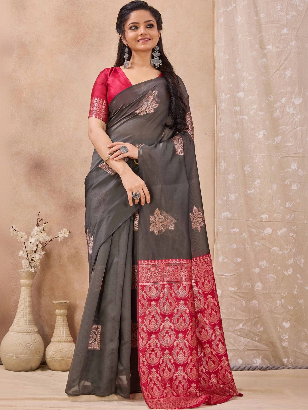 HERE&NOW Woven Design Zari Silk Cotton Banarasi Saree-picture-58