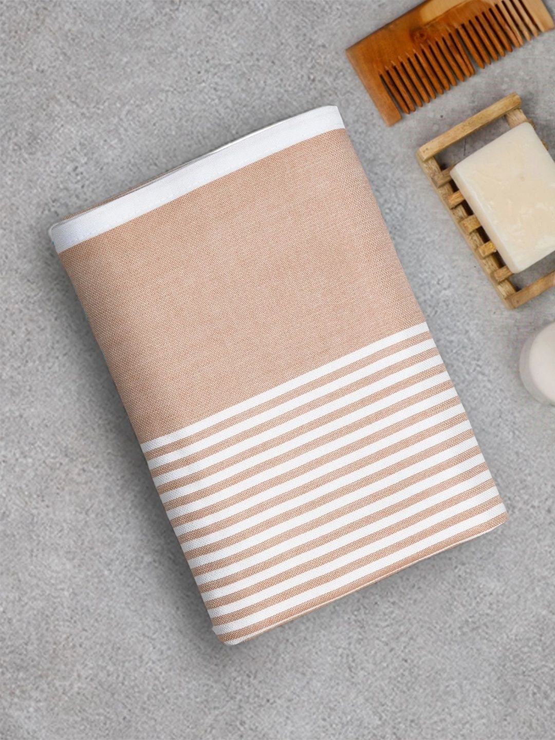 ZAHYA Khaki & White 1 Striped Bamboo 250 GSM Bath Towel-picture-32