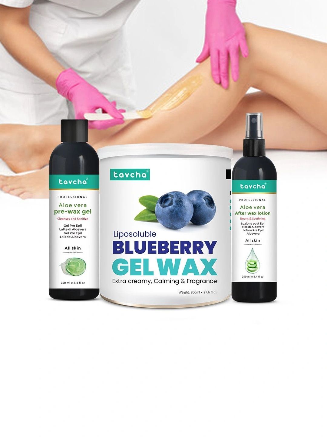 tavcha Set Of 3 Blueberry Gel Wax - 800 ml Pre Wax Gel & Post Wax Lotion - 250 Each-image-37