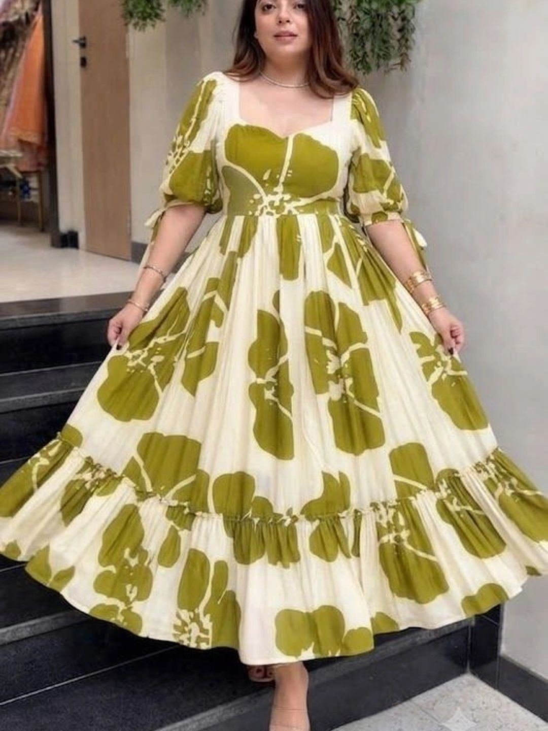 Moda Rapido Printed Square Neck A-Line Ethnic Dresses-picture-15