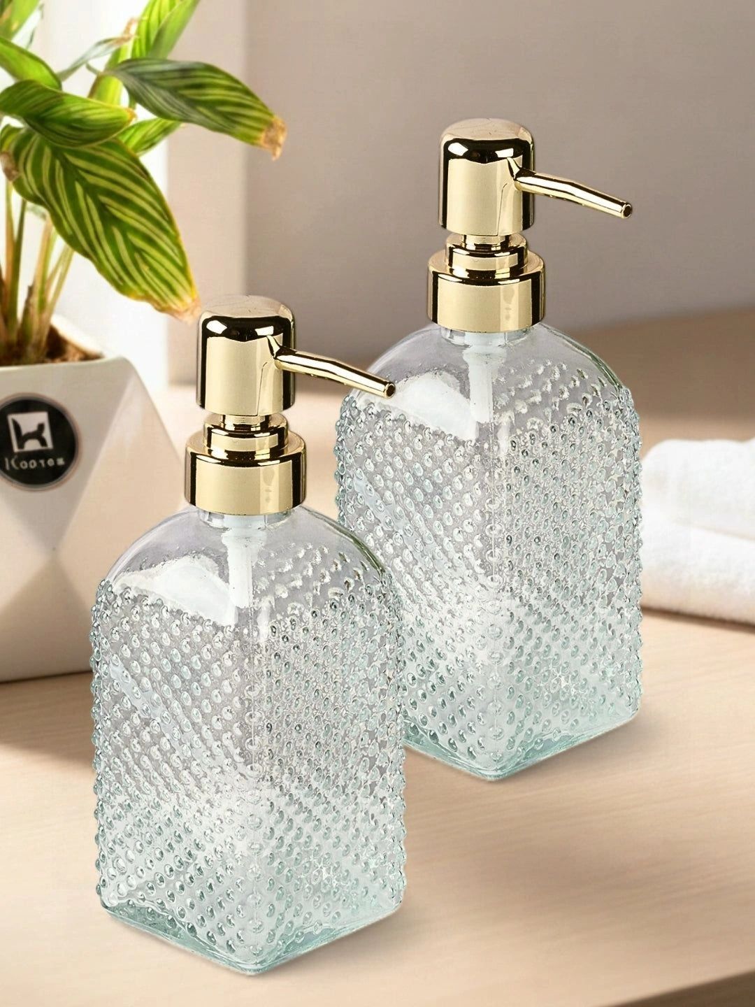 Kookee Transparent 2 piece Abstract Glass Soap Dispenser-picture-38