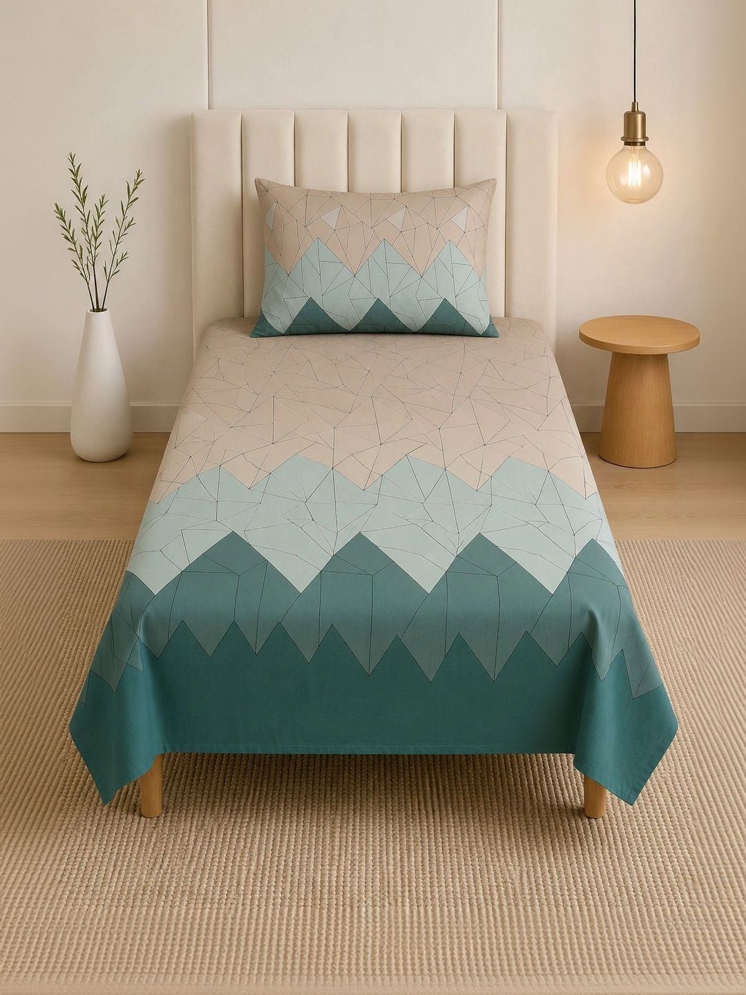 TINDLER KNOTS Orange Geometric 144 TC Single Bedsheet with 1 Pillow Covers-image-49