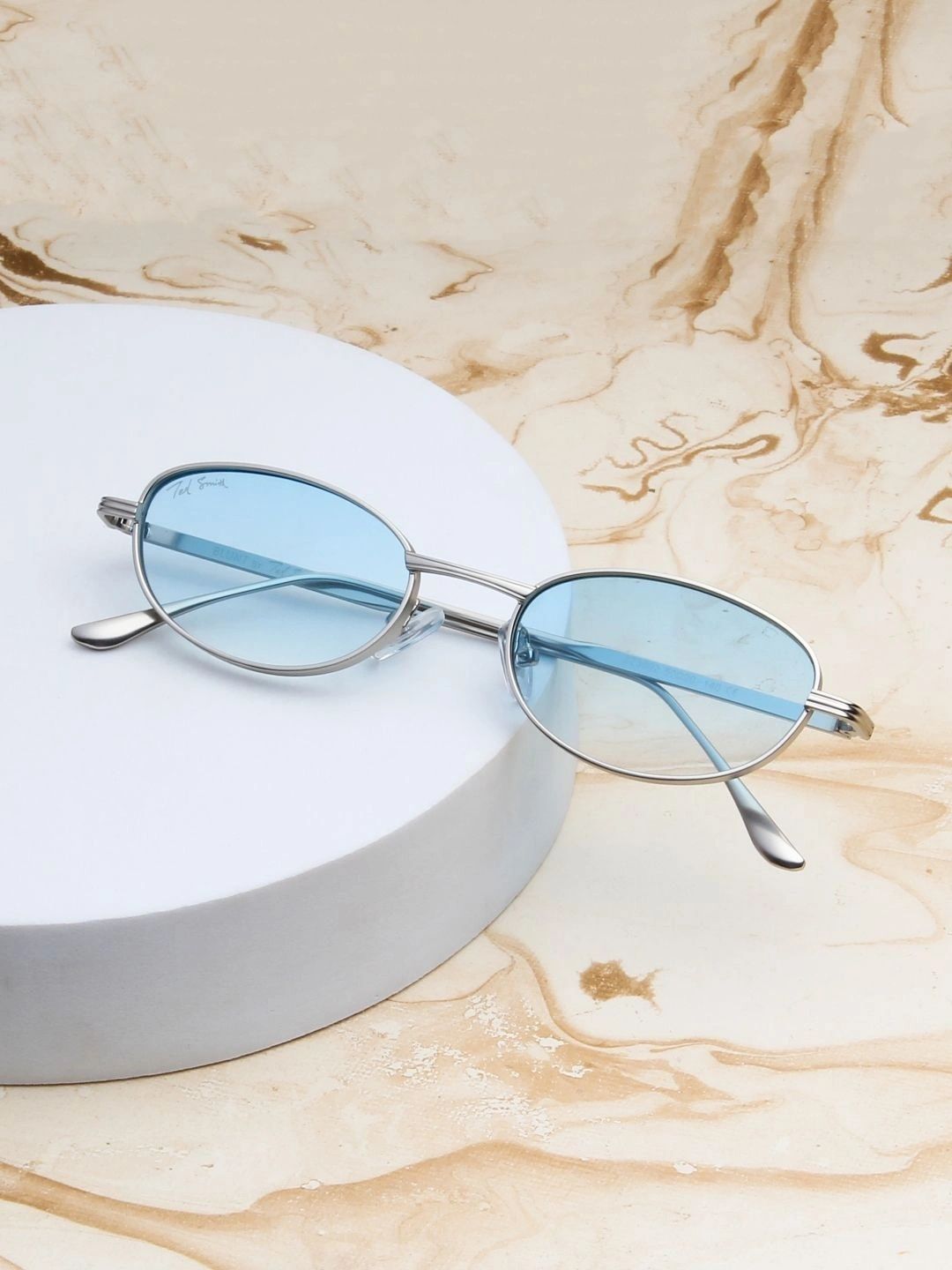 Ted Smith Unisex Blue Lens & Silver-Toned Oval Sunglasses with-picture-16