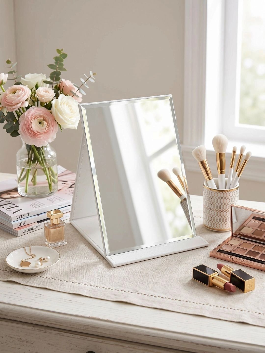 Myntra Elegant Homes White Plastic Makeup Table Top Mirror-picture-52