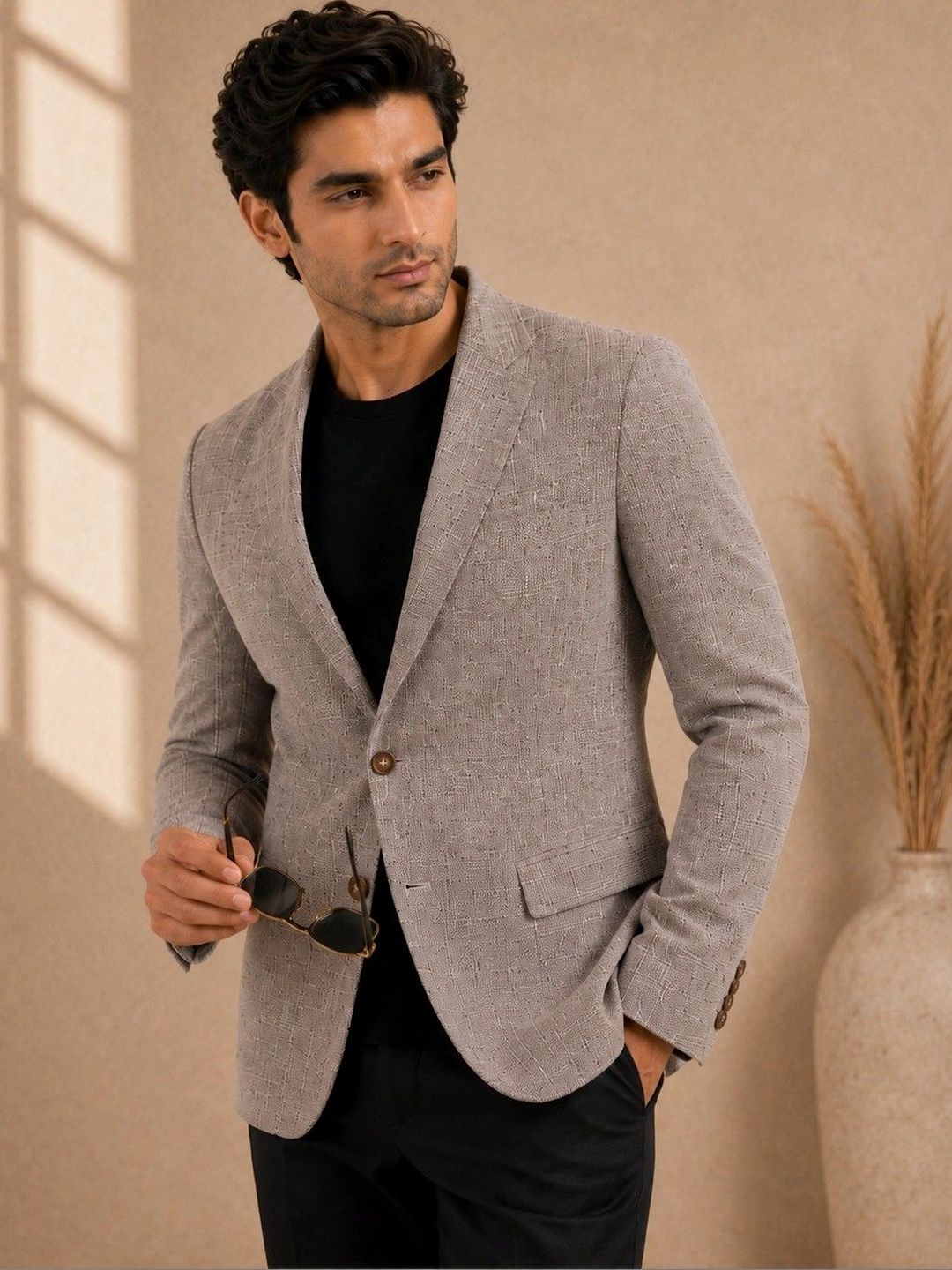 SOURAGYA Self Design Notched Lapel Single-Breasted Tailored Fit Blazers-picture-43