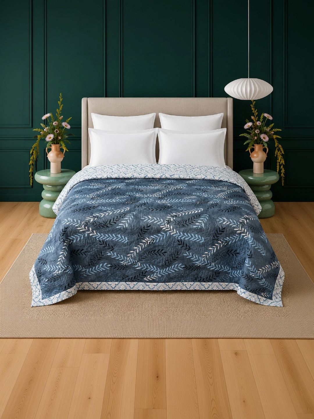 Supreme Home Collective Blue & White Floral AC Room 300 GSM Blanket-image-44