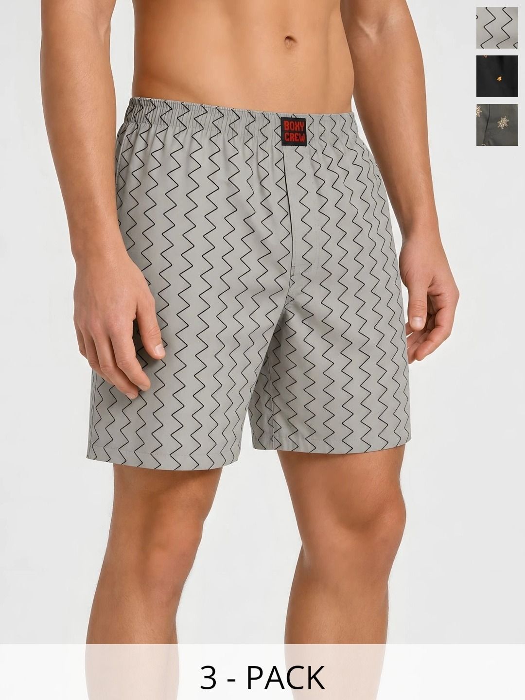 Boxy Crew Pack Of 3 Printed Pure Cotton Lightweight & Breathable Inner Elasticated Boxers-picture-25