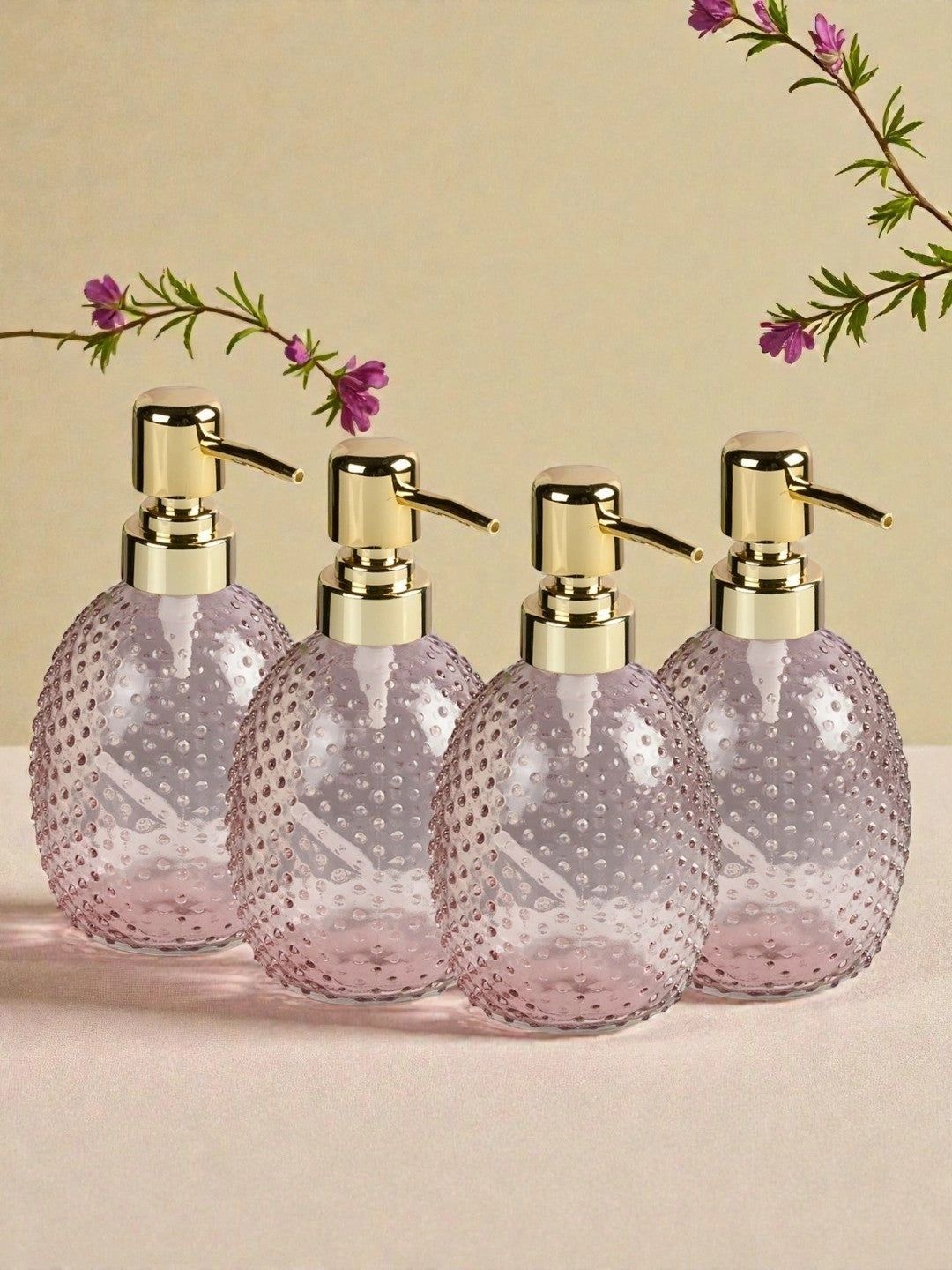 Kookee Pink 4 piece Abstract Glass Soap Dispenser-picture-42