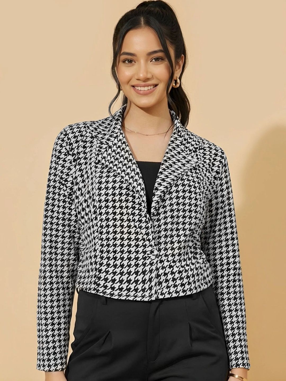 ORNG CAT Checked Notched Lapel Single-Breasted Comfort Fit Casual Blazers-picture-42