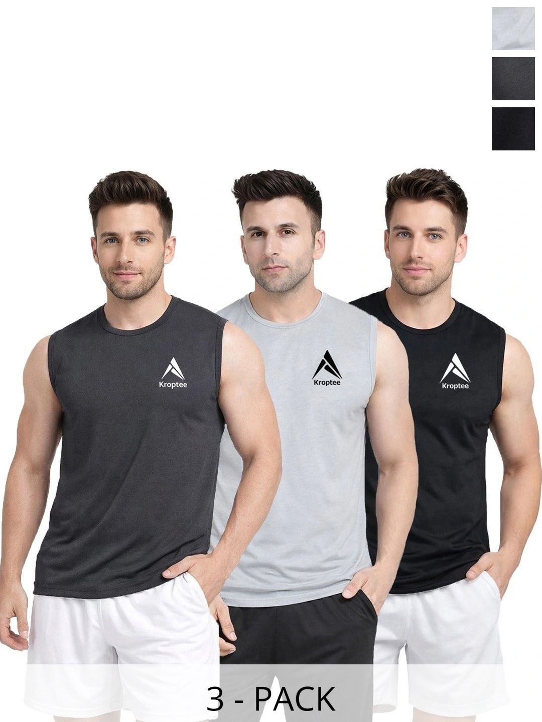 Kroptee Pack of 3 Cotton Blend Gym Vest-picture-52