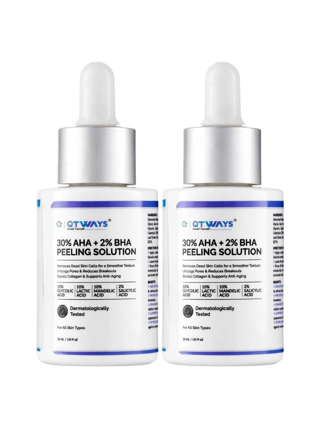 QTways Set Of 2 30% AHA + 2% BHA D-Panthenol Peeling Solution Face Serum - 30 ml Each-image-46