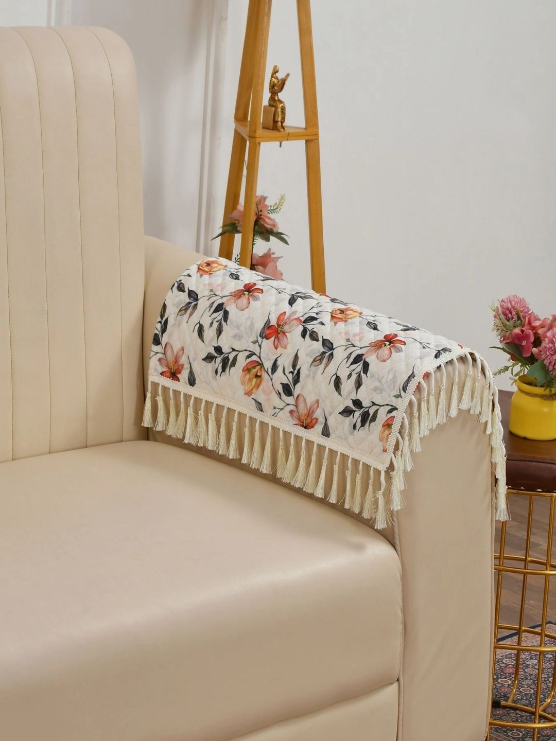 Homefab India White & Red Printed 2 Piece Sofa Cover With Arms-picture-16