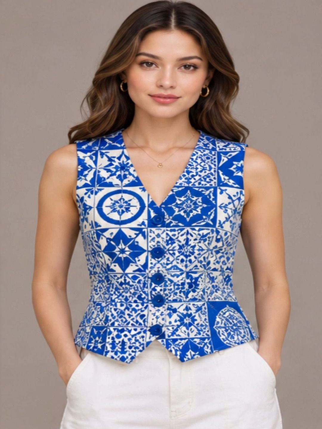 PURVIT Printed V-Neck Woven Waistcoat-picture-54