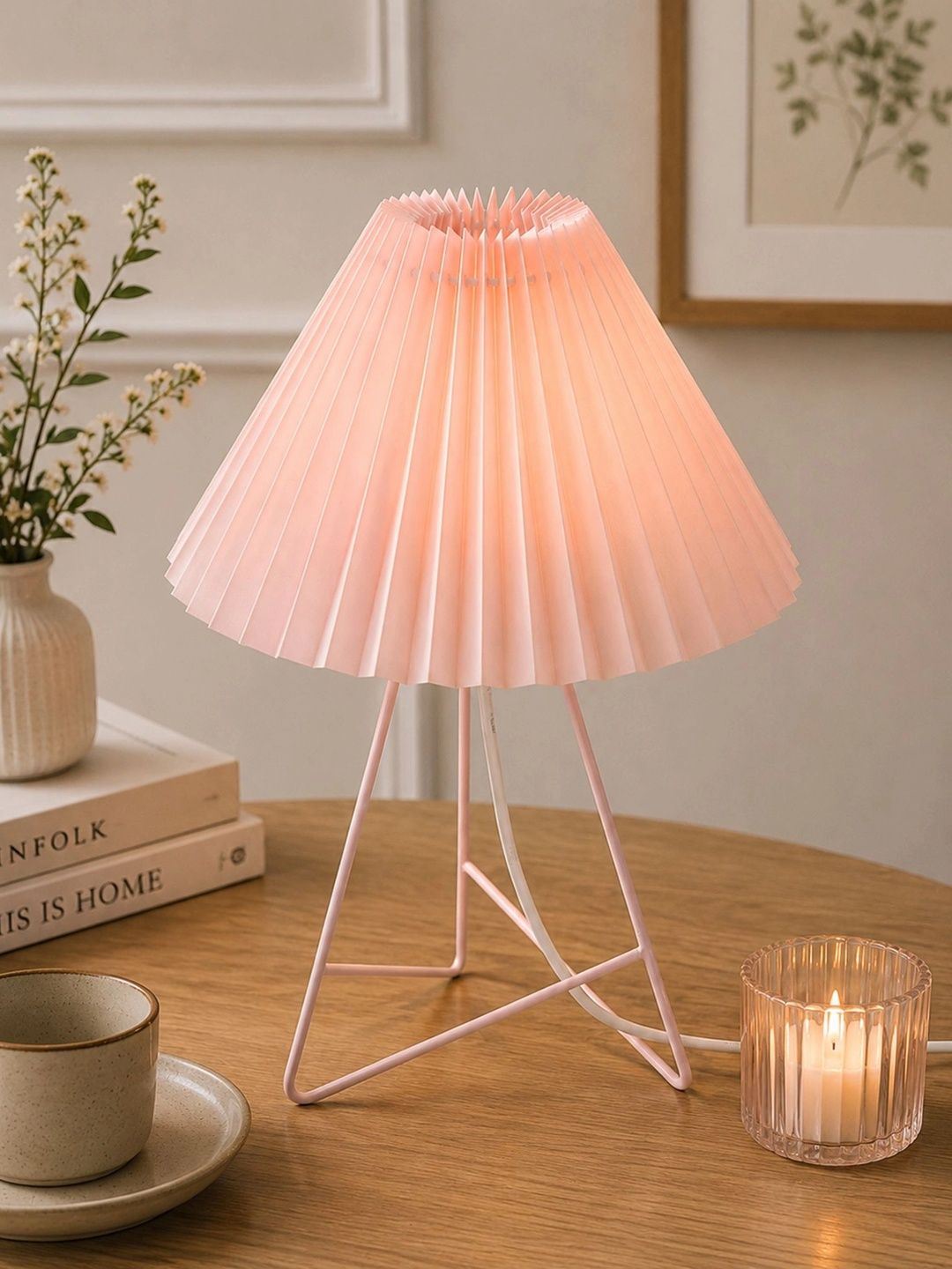 Glowhere Pink Textured Metal Industrial Frusturical Shaped Table Lamp-picture-16