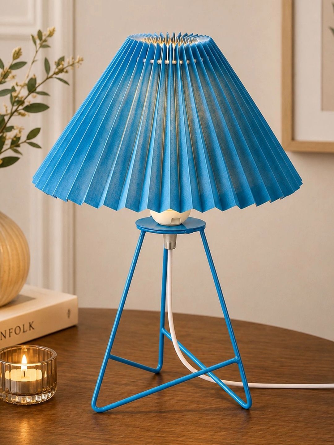 Glowhere Turquoise Blue Textured Metal Industrial Frusturical Shaped Table Lamp-picture-5