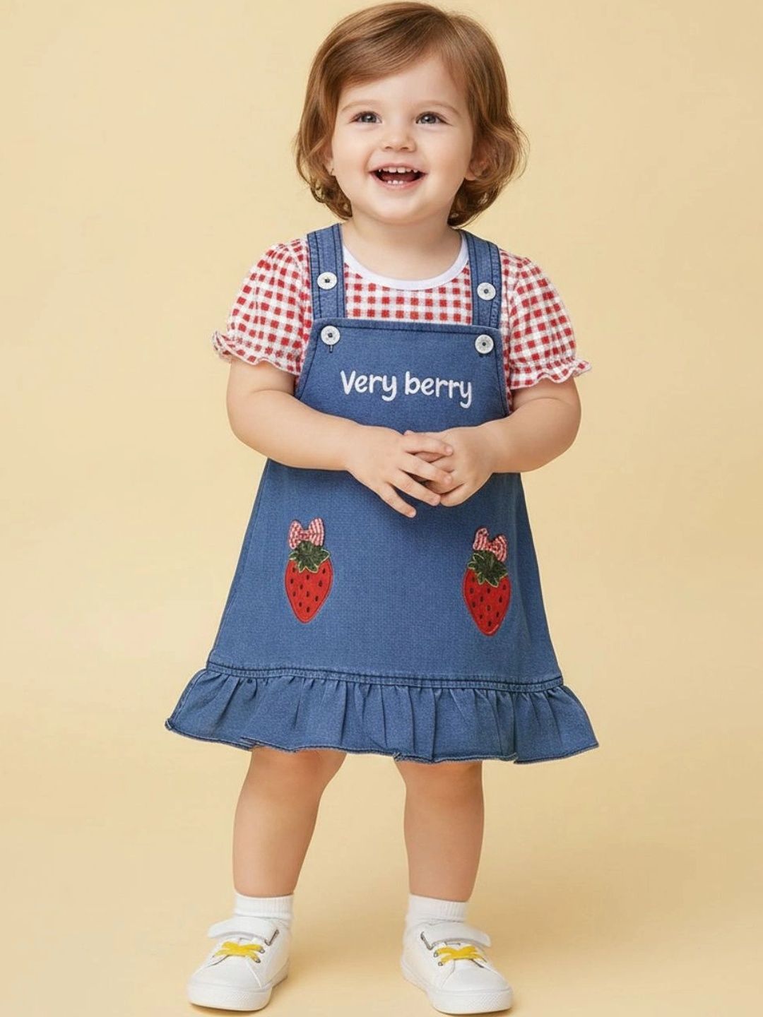 V-Mart Infants Girls Embellished Cotton Ankle Length Dungarees-picture-57