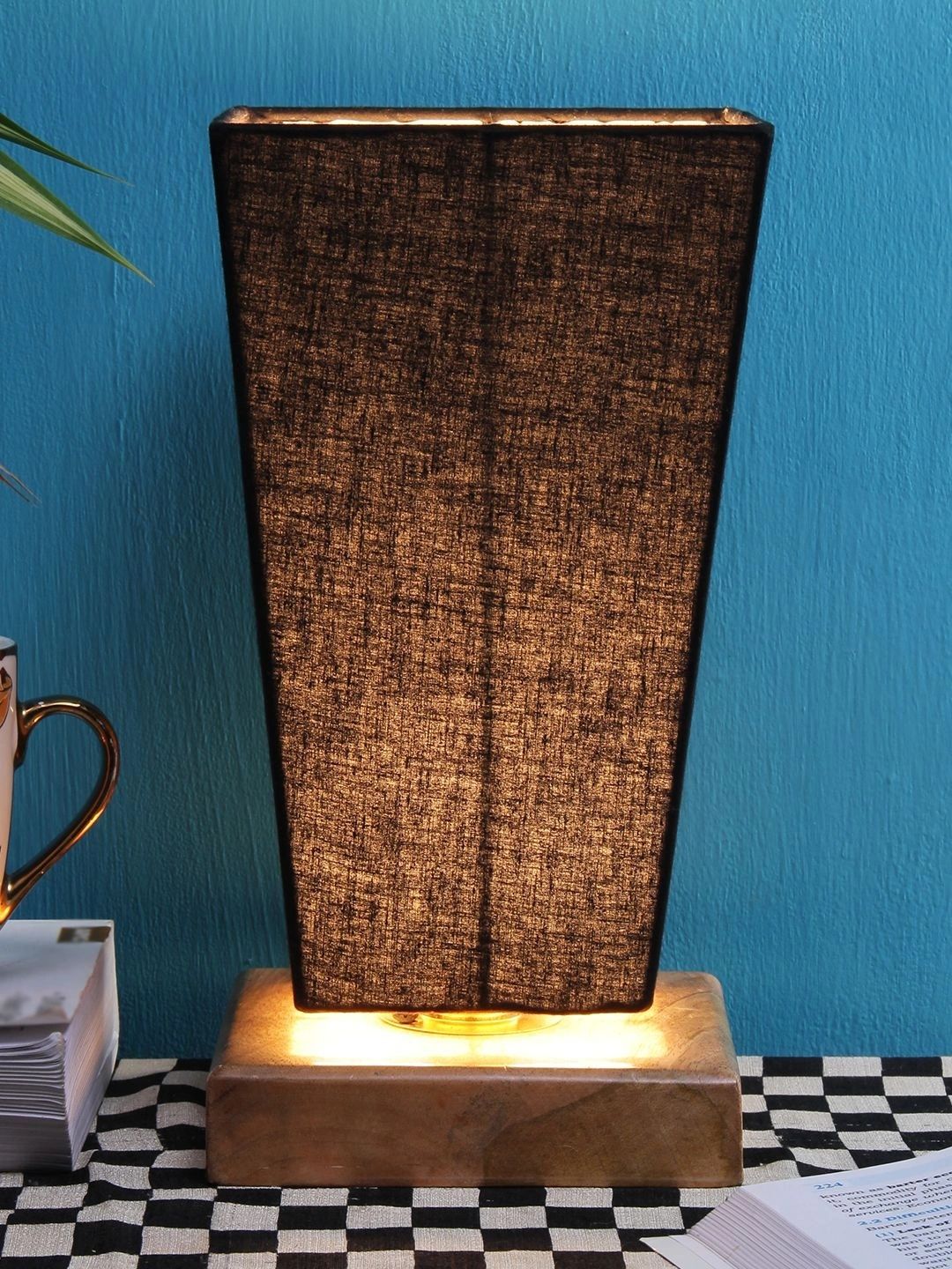 Myntra Elegant Homes Black Textured Wood Traditional Frusturical Shaped Table Lamp-picture-25