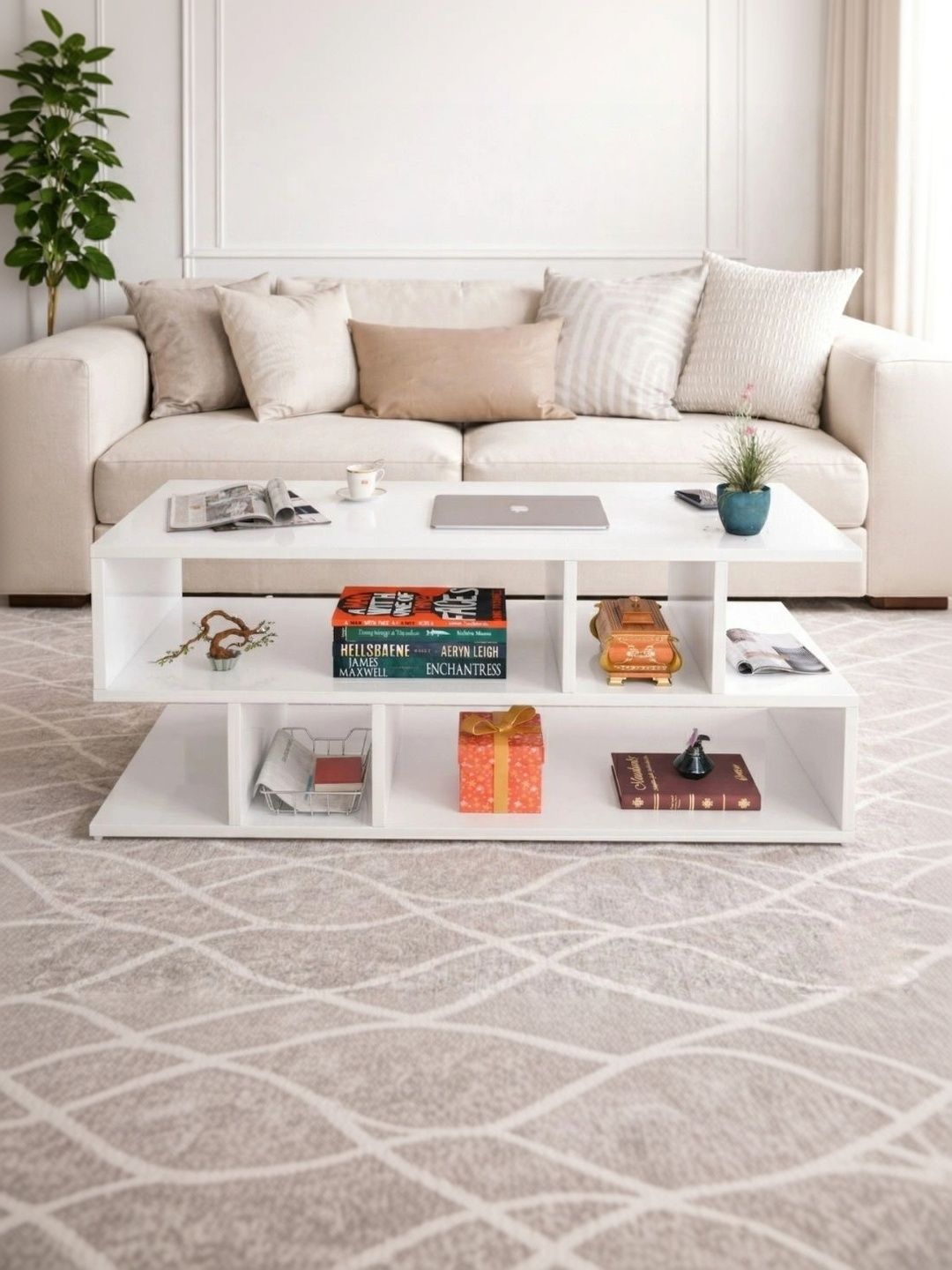 SPYDER CRAFT White Modern Engineered Wood Rectangle Coffee Table-picture-32