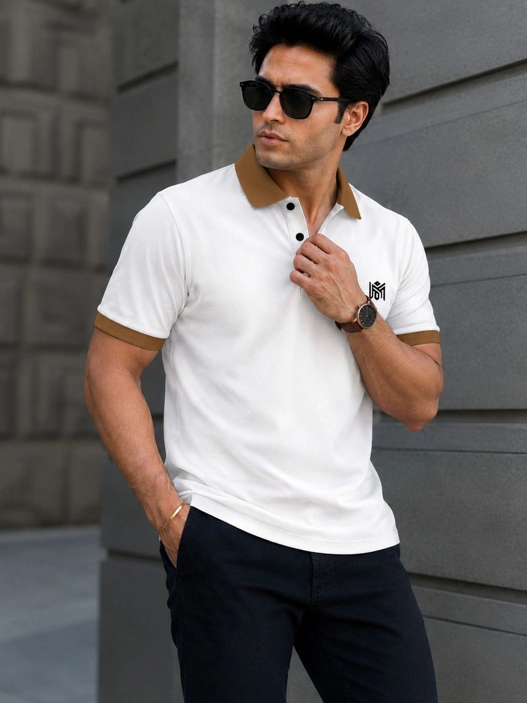RAHI TRENDZ Men Brand Logo Colourblocked Polo Collar T-shirt-picture-18