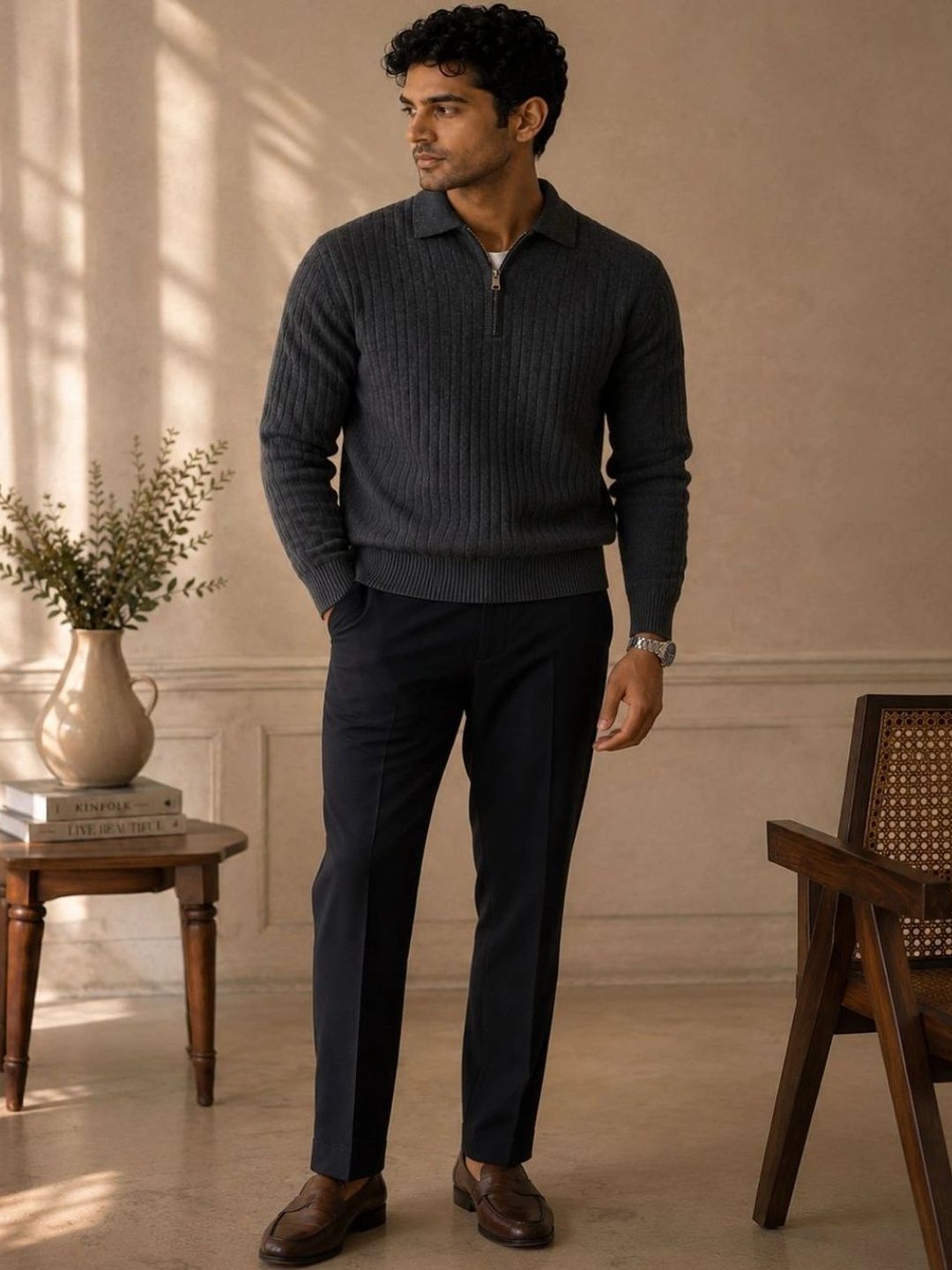 KARAMKAR Men Ribbed Woollen Pullover-picture-18