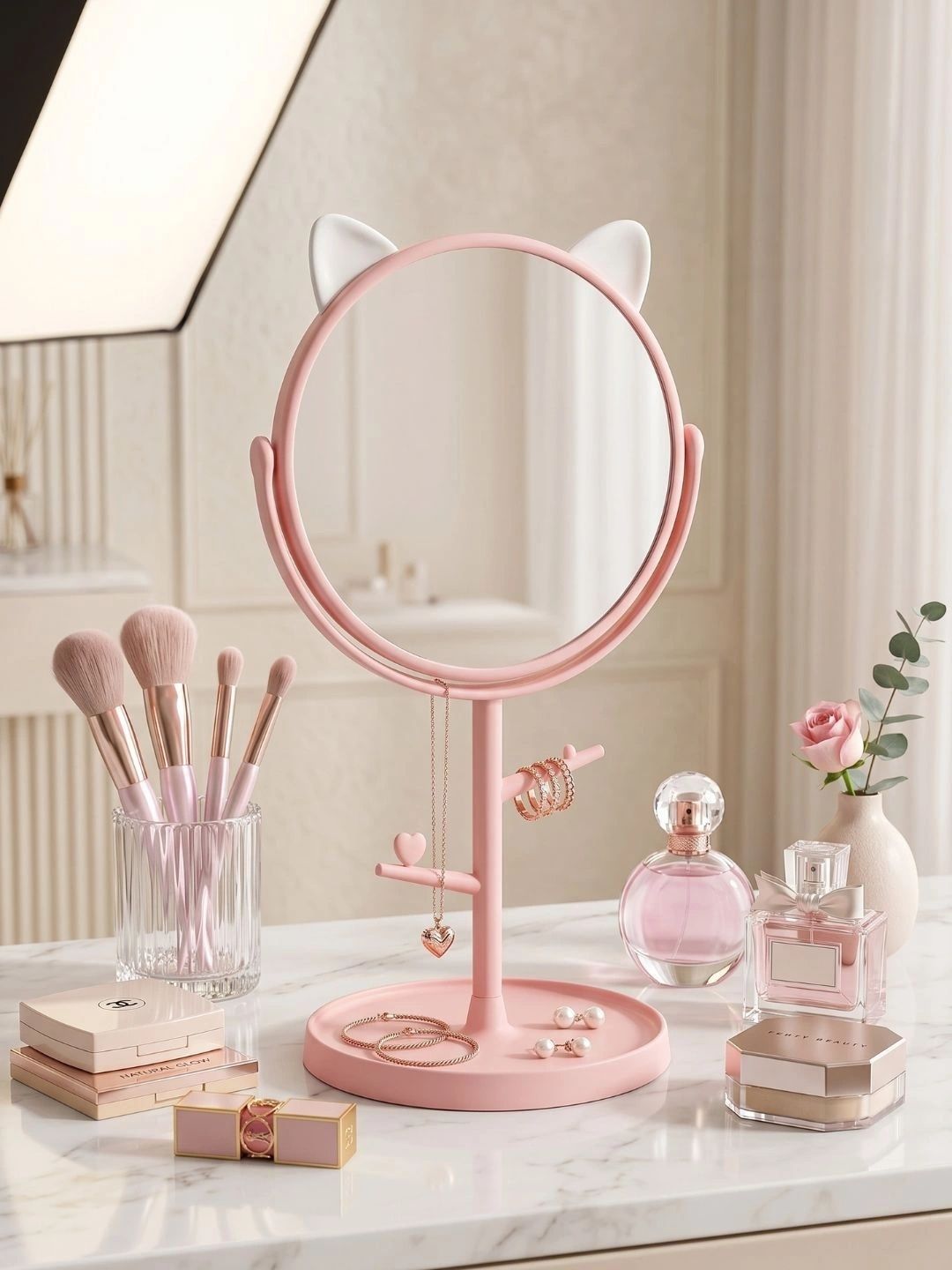 Myntra Elegant Homes Pink Plastic Makeup Table Top Mirror-image-35