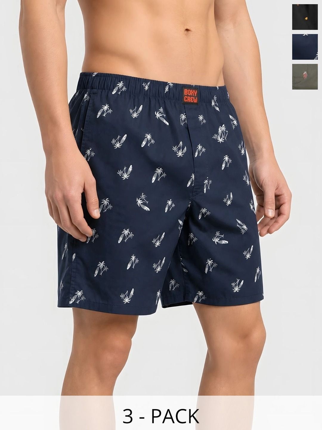 Boxy Crew Pack Of 3 Printed Pure Cotton Lightweight & Breathable Inner Elasticated Boxers-picture-45