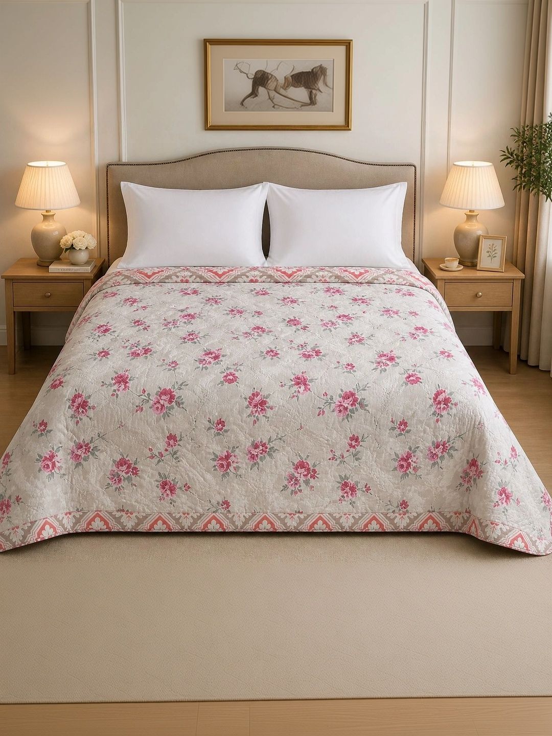Supreme Home Collective White & Pink Floral AC Room 300 GSM Blanket-image-49