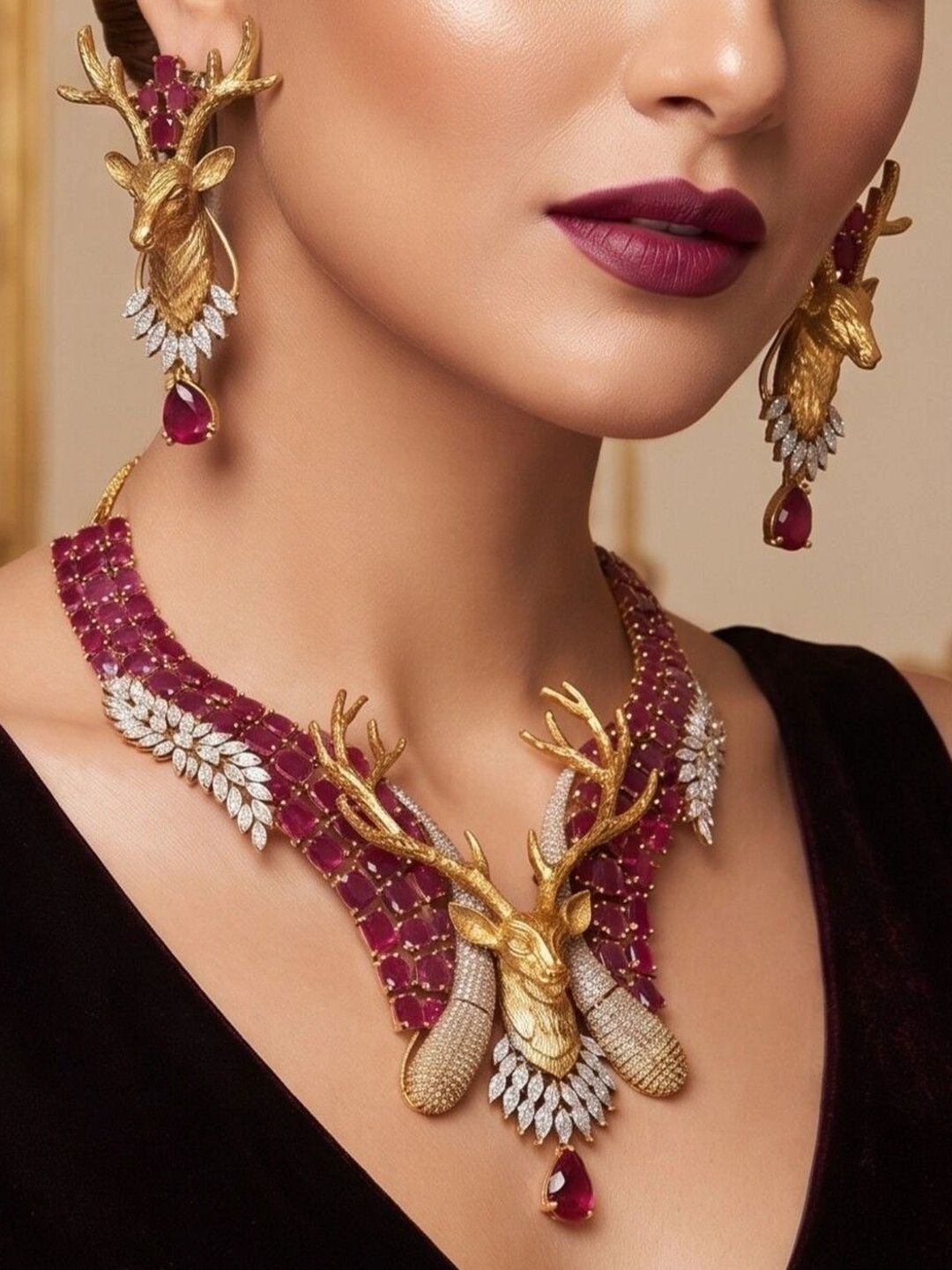 Nui Gold-Plated Cubic Zirconia Necklace and Earrings-picture-22