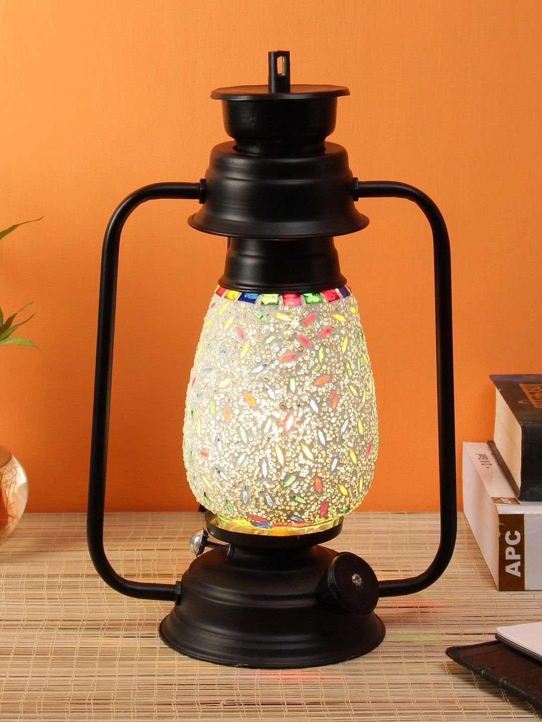 Myntra Elegant Homes Black Textured Metal Traditional Frusturical Shaped Table Lamp-picture-35