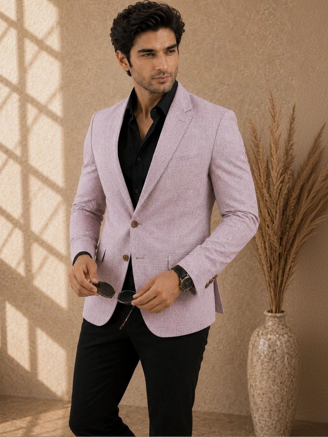 SOURAGYA Notched Lapel Single-Breasted Tailored Fit Blazers-picture-25