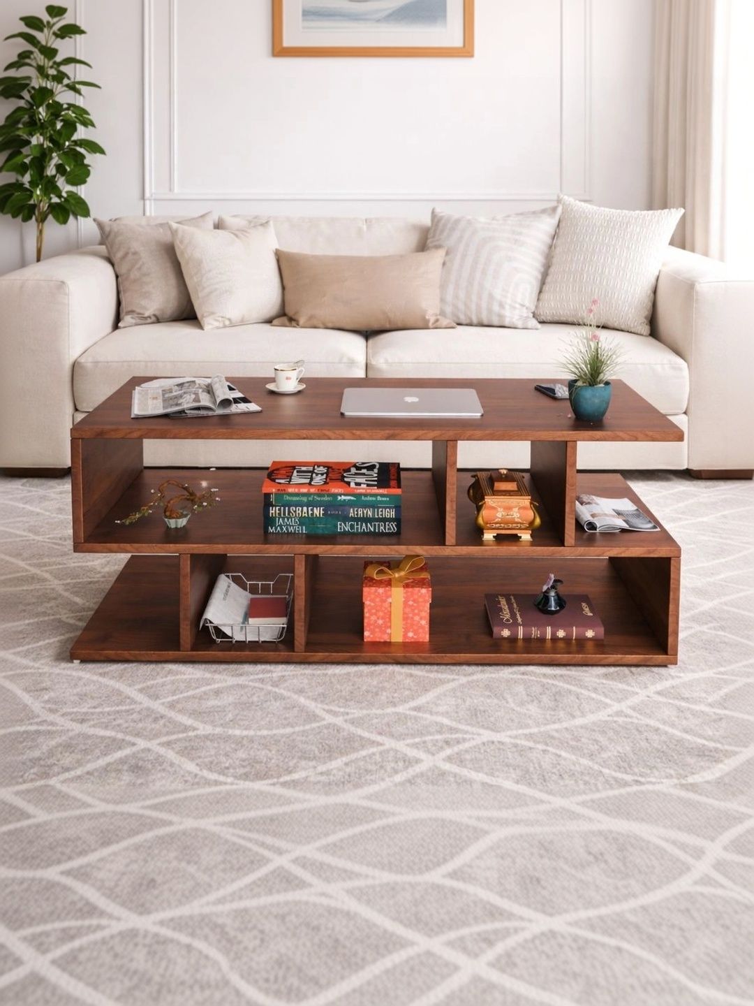 SPYDER CRAFT Tan Color Modern Engineered Wood Rectangle Coffee Table-picture-45