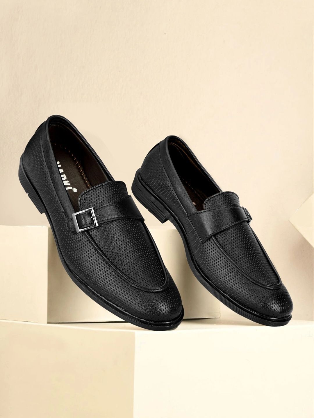 NARKI Men Textured Round Toe Buckle Monk Shoes Formal Shoes-image-13