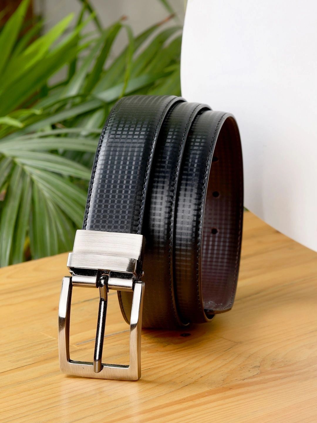 ZEVORA Men Textured Leather Reversible Formal Belt-picture-30