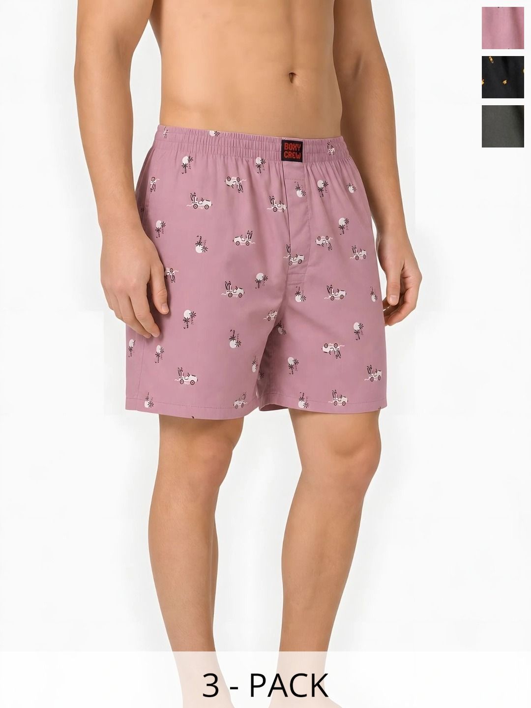 Boxy Crew Pack Of 3 Printed Pure Cotton Lightweight & Breathable Inner Elasticated Boxers-picture-43