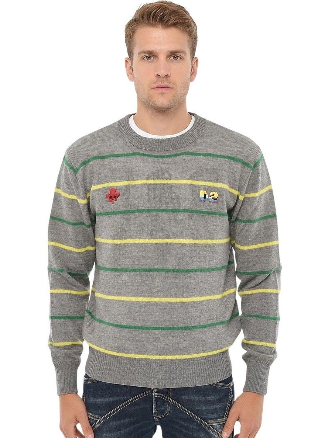 Dsquared2 Men Striped Woollen Pullover with Embroidered Detail-picture-41