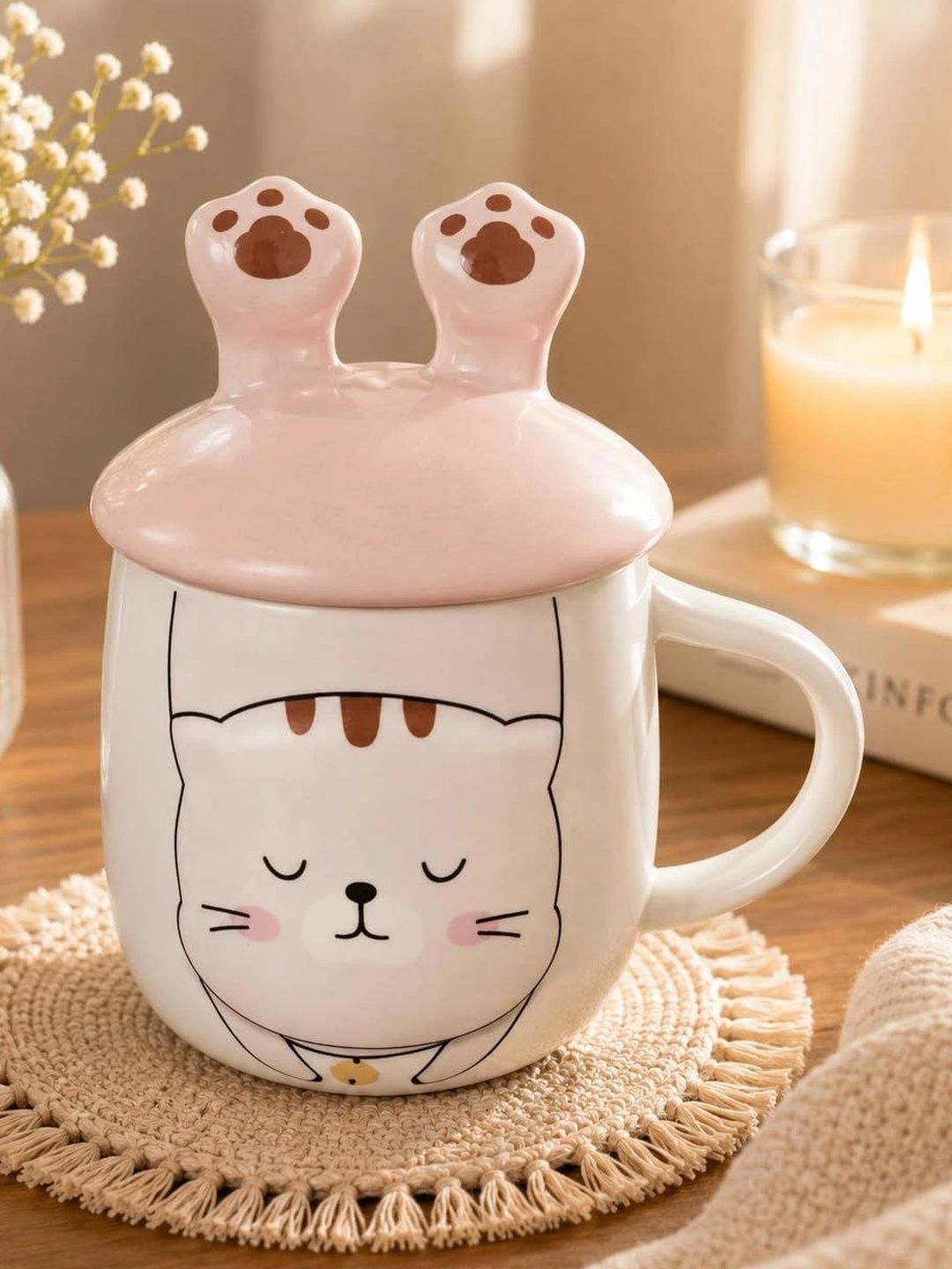 Eleven To Eleven Decor Peach-Coloured Printed Ceramic Glossy Mugs Set of Cups and Mugs-image-21
