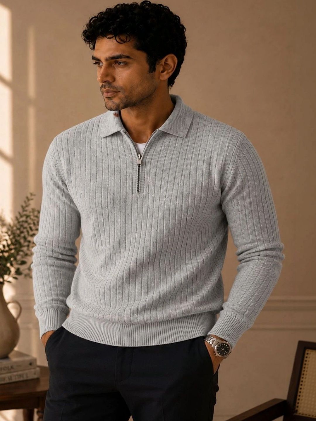 KARAMKAR Men Ribbed Woollen Pullover-picture-10