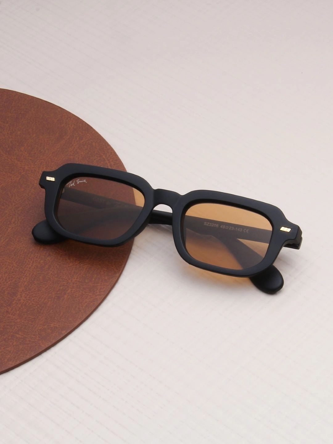 Ted Smith Unisex Orange Lens & Black Rectangle Sunglasses with-picture-12