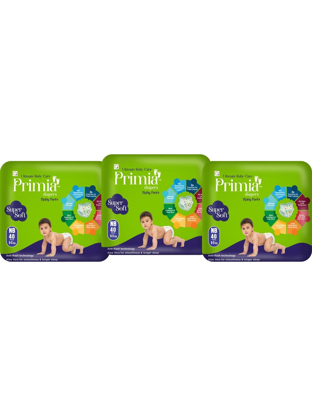 Primia Set Of 3 Baby Diaper Pants with Aloe Vera & Anti -Rash Technology - 40Pcs Each-picture-29