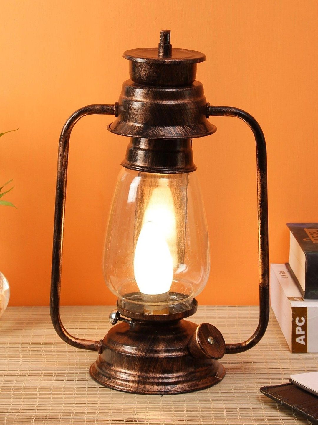 Myntra Elegant Homes Copper-Toned Textured Metal Traditional Frusturical Shaped Table Lamp-image-39
