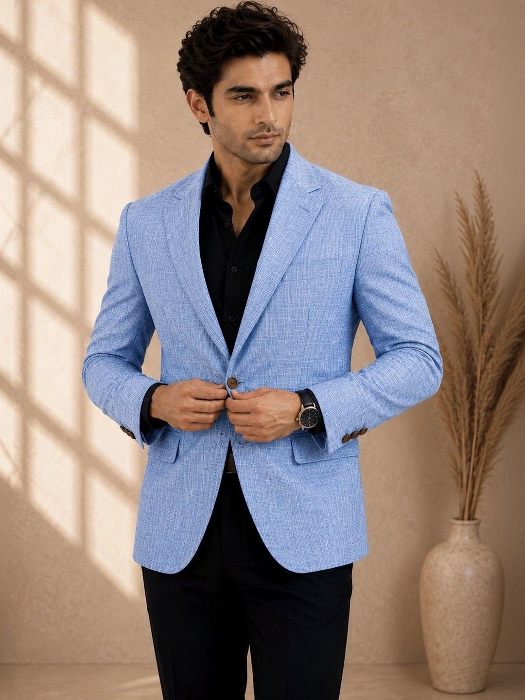 SOURAGYA Notched Lapel Single-Breasted Tailored Fit Blazers-picture-27